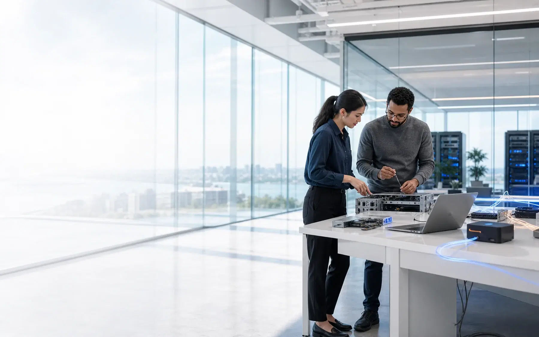 A globally diverse engineering team working in a modern technology environment